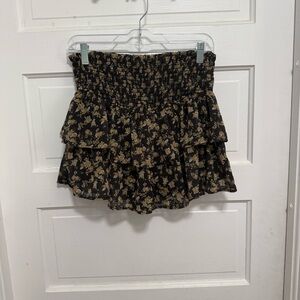 Altar'd State Black and Gold Floral Ruffle Mini Skirt